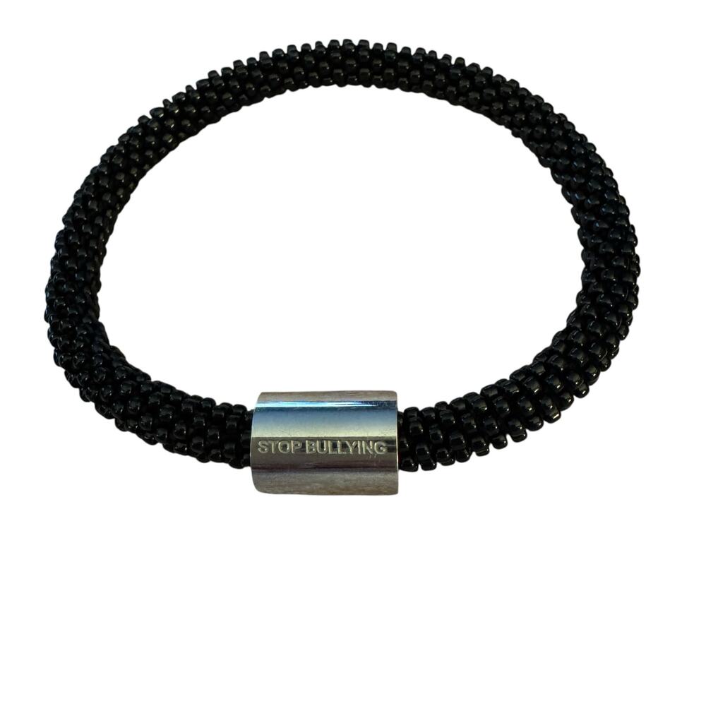 Sashko Co Stop Bullying Hand Crafted Black Iridescent Glass Bead Bracelet
